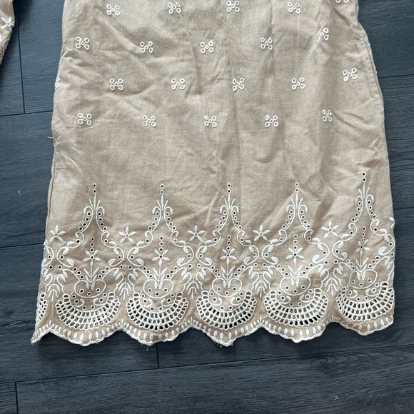 Sundance Royal Beauty Boho Embroidered Eyelet Sheath Dress Brown Tan Size P4 - Picture 7 of 9